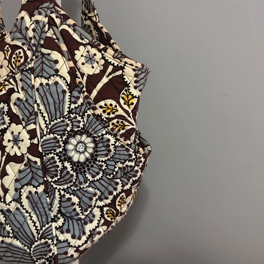 Vera Bradley Slate Blooms Large Hobo Shoulder Bag Brown White Blue Yellow Purse
